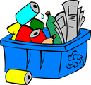 Illustration of a recycling bin overflowing with items. 